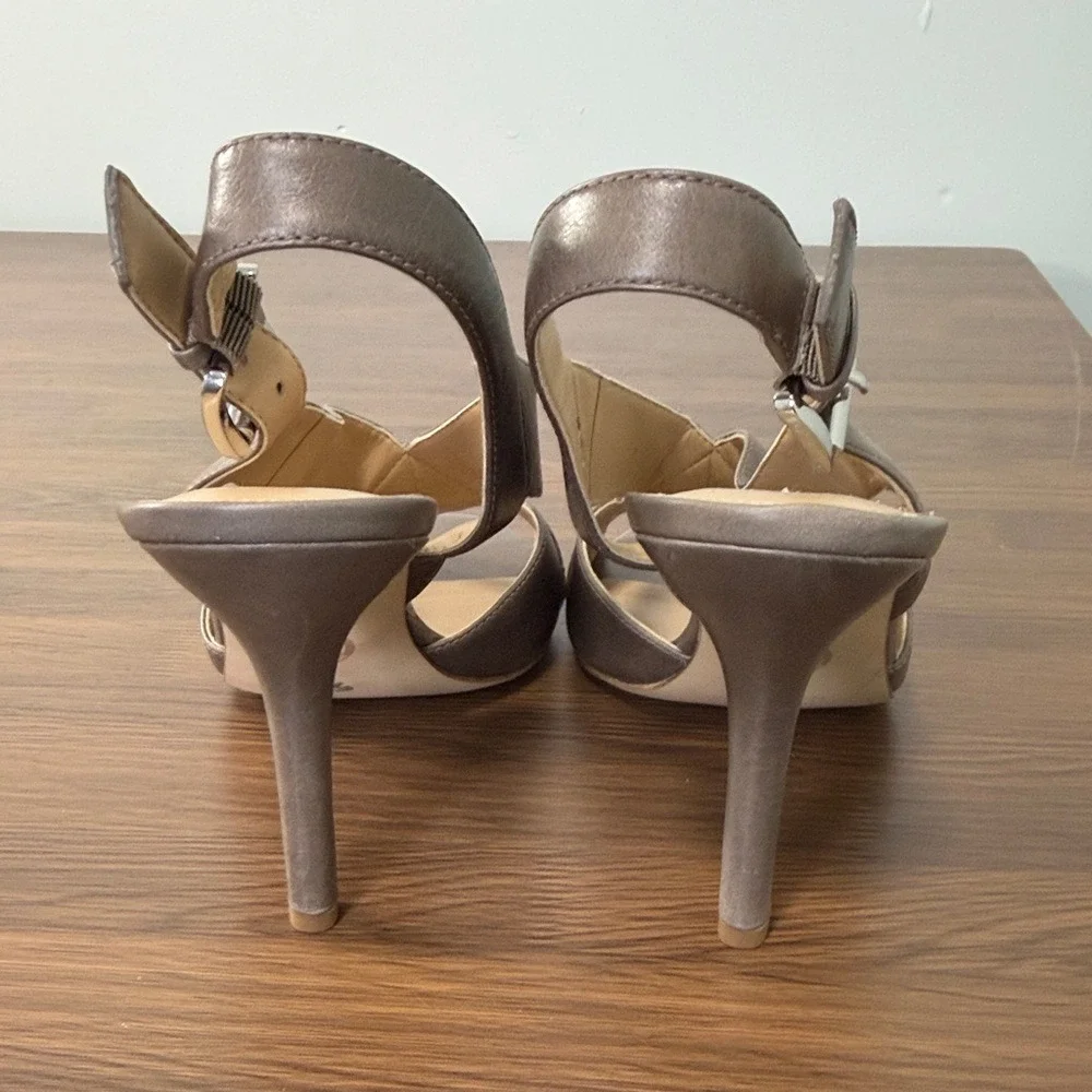Michael Michael Kors Taupe Leather Slingback‎ Peep Toe Heels Size 9.5M